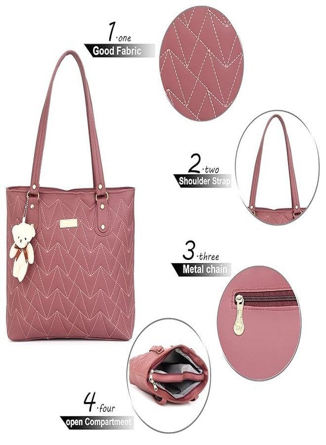 Purse Pulse Faux Leather Handbags, Zip Pocket Canvas Handbag, Office Bag for Women, Shoulder Bag Tote for Women, College Girls (pink) - Image 2